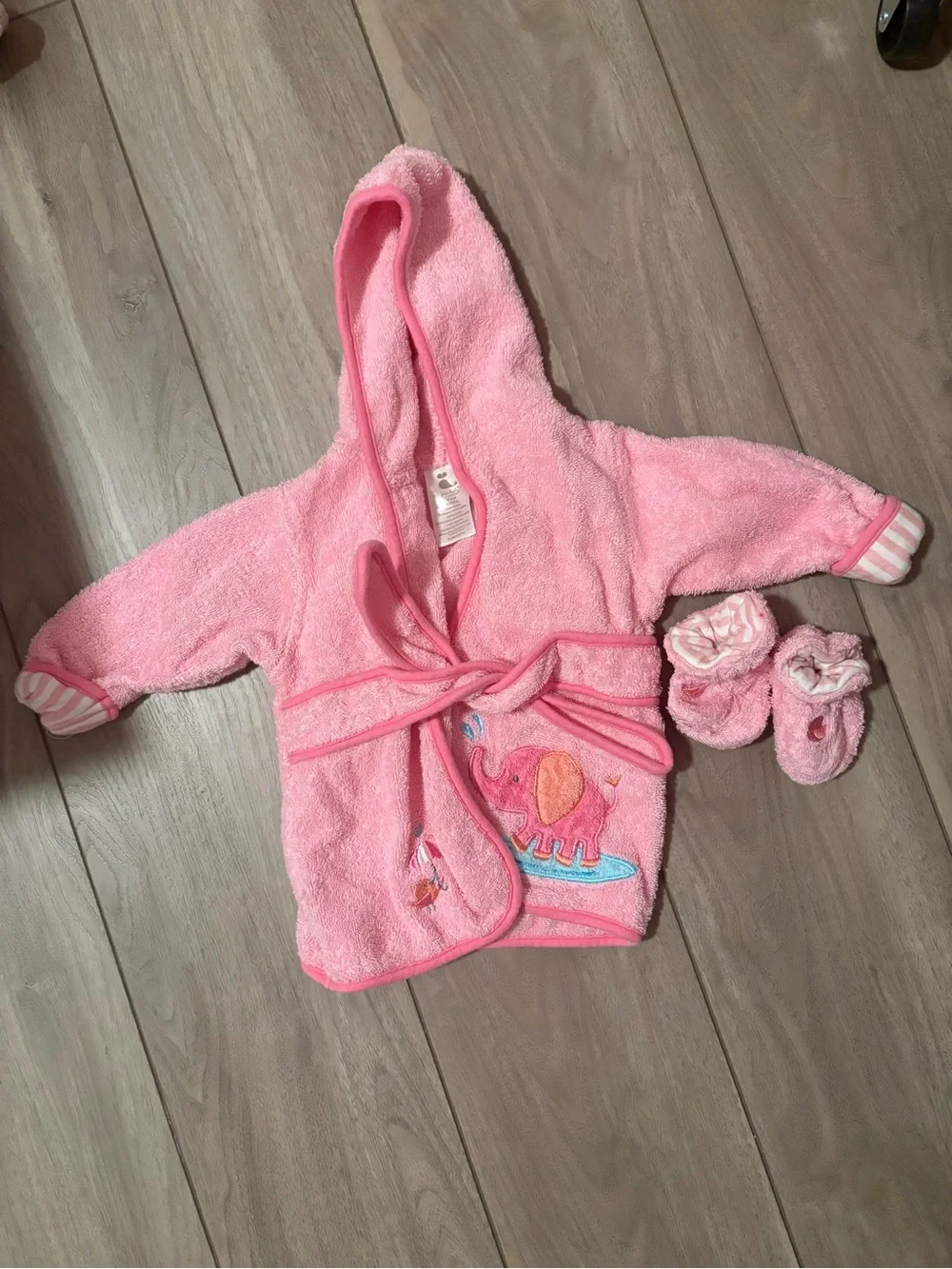 Pink terry cloth Baby Robe with booties